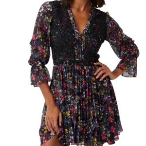French Connection Alanna Lace Floral Mixed Media A-Line Dress